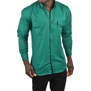 Erkek Yeşil Slim Fit Dar Kesim Pamuklu Spor Gömlek Çıtçıtlı Likralı Gabardin Gömlek 2300421