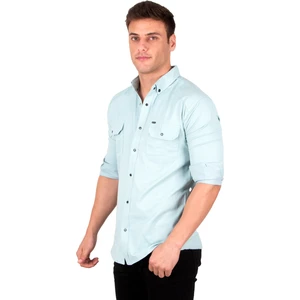 Erkek Mint Yeşili Slim Fit Dar Kesim Pamuklu Spor Gömlek Çıtçıtlı Likralı Gabardin Gömlek 2300421