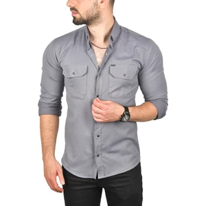 Erkek Füme Slim Fit Dar Kesim Pamuklu Spor Gömlek Çıtçıtlı Likralı Gabardin Gömlek 2300421