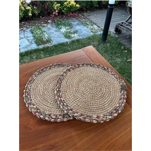 Natural Tarz Yeşil Kırmızı Renk Yuvarlak 2’li Supla Seti – Şık Masa Sunumları Için – 33X33 cm