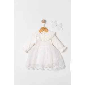 Miniday Baby Kız Bebek Mevlütlük Elbise Bandanalı Dantelli ELB1072