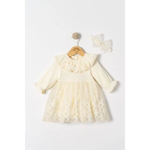 Miniday Baby Kız Bebek Mevlütlük Elbise Bandanalı Dantelli ELB1072