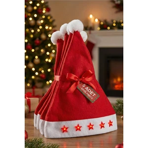 Eros Party Adet Işıklı Yılbaşı Yeni Yıl Şapkası Noel Baba Şapka Açma Kapama Düğmeli 5 Yıldızlı Kırmızı Renk