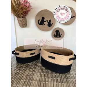 Double Knot Design 2li Jüt Oval Hasır Sepet Takımı Çok Amaçlı Düzenleyici Sepet Organizer /