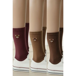 Ayı Tedy Nakışlı Sevimli Yazlık Kışlık 3 Renk Unisex 3 Çift Soket Çorap Seti