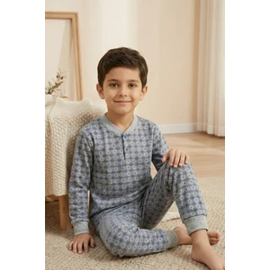 Farya Home Pamuklu 2 Iplik Şardonlu Manşetli Düğmeli Yaka Erkek Çocuk Pijama Takımı