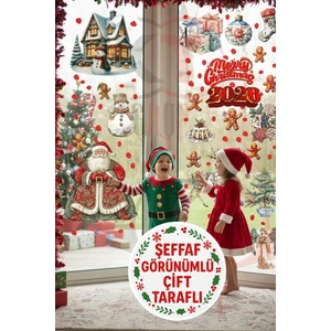 Kt Grup Çift Taraflı Yılbaşı Sticker Seti Noel Baba, Karlı Ev, ve Kurabiye Adam Kapı, Dolap, Cam Süsü