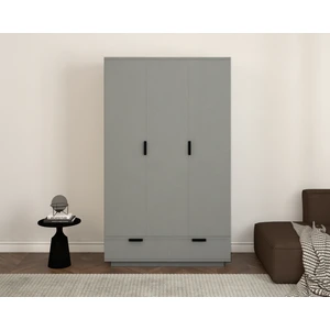 Armi 3 Kapaklı 2 Çekmeceli Metalik Gri Gardırop