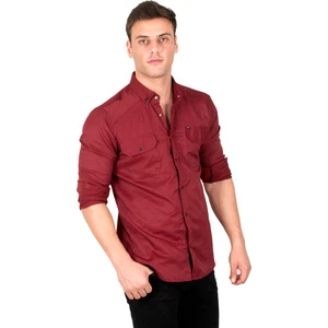 Erkek Bordo Slim Fit Dar Kesim Pamuklu Spor Gömlek Çıtçıtlı Likralı Gabardin Gömlek 2300421