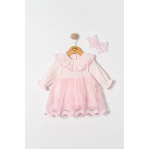 Miniday Baby Kız Bebek Mevlütlük Elbise Bandanalı Dantelli ELB1072