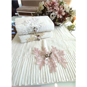 Z&N Style (3.lü Set) Çeyizlik 50X90 Cm. Lüks Piliseli Özel Kadife Doku El ve Yüz Havlu Seti, Nişan Havlusu