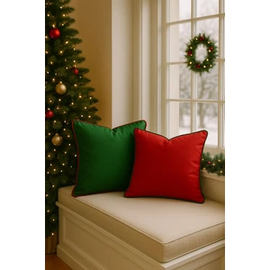 Ases Design Yılbaşı Dekoratif Kırlent Kılıfı 2’li Set – Yeşil&kırmızı Duck Kumaş – 45X45