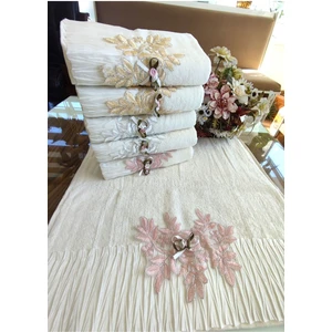 Z&N Style (3.lü Set) Çeyizlik 50X90 Cm. Lüks Piliseli Özel Kadife Doku El ve Yüz Havlu Seti, Nişan Havlusu