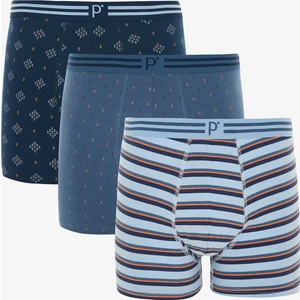 Mavi Erkek Geometrik Desenli 3'lü Boxer