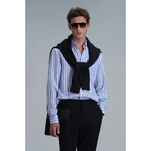 London Erkek Keten Gömlek Regular Fit Mavi