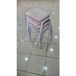 Tabure 4 Adet Beyaz Demir Ayaklı Silinebilir Kumaş Yeni Trend Mutfak Taburesi Dikdörtgen Tabure