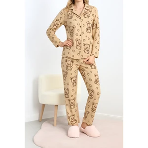 Bej Ayıcıklı Süet Pijama Takımı
