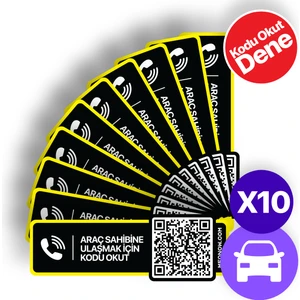 10'lu Paket - Numarasız Numaratör - QR Kodlu Araç Numaratörü - Araç İçi Park Telefon Numarası (Yatay Etiket)