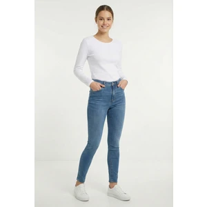 Kadın Bisiklet Yaka Uzun Kollu Regular Fit Basic Tişört Beyaz