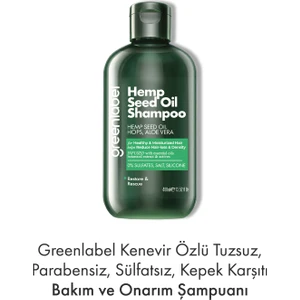 Green Label Kenevir Özlü Tuzsuz Parabensiz Sülfatsız Kepek Karşıtı Bakım Ve Onarım Şampuanı 400ml.