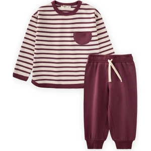 Çizgili Sweatshirt Takım 1-7 Yaş Mürdüm