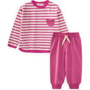 Çizgili Sweatshirt Takım 1-7 Yaş Fuşya