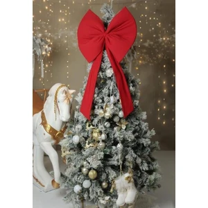 Beige & Stone Kurdele Yıllbaşı Ağaç Süs Noel Dev Kırmızı Fiyonk 55X150 cm Büyük
