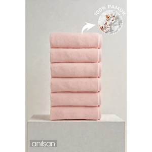 6'lı Pudra El Havlusu - 50X90 Cm, 225 Gr, %100 Pamuk, Spa ve Otel Havlusu, Günlük Kullanıma Uygun