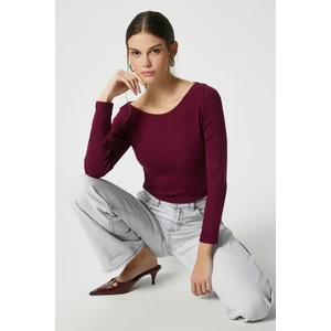 Kayık Yaka Need Uzun Kollu Mürdüm Soft Top / Bluz