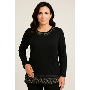 Rahat Kesim Yuvarlak Yaka Taş Işlemeli Kadın Anne Penye Bluz