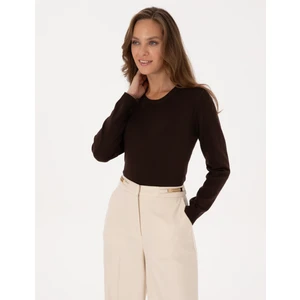 Pierre Cardin Kadın Kahverengi Comfort Fit Bisiklet Yaka Basic Kazak 50316393-VR029