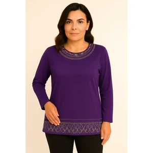 Rahat Kesim Yuvarlak Yaka Taş Işlemeli Kadın Anne Penye Bluz