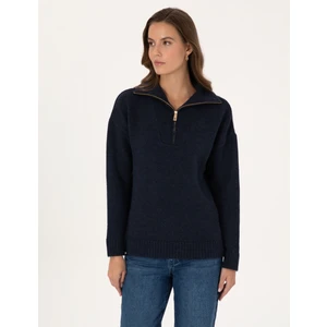 Pierre Cardin Kadın Lacivert Comfort Fit Fermuarlı Dik Yaka Kazak 50316329-VR033