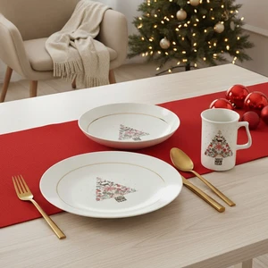 Güral Porselen Yeni Yıl Camelia 3 Parça Tek Kişilik Bone Yemek Takımı - 6268