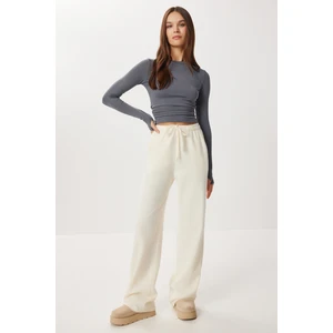 Happiness İstanbul Çok Yumuşak Dokulu Selanik Eşofman Altı LUB0063 Krem