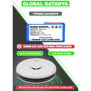 Global Batarya Homend Alex Laser 1281H Uyumlu Akıllı Robot Süpürge Bataryası 14.8V 3200mAh Li-Ion Pil (Yüksek Kapasite)