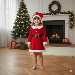 Miniko Kids Kız Çocuk Yılbaşı Noel Temalı Noel Baba Elbisesi