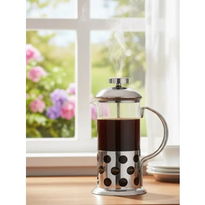 Kahve Desenli French Press 350 ml | Isıya Dayanıklı Cam & Çelik Filtre
