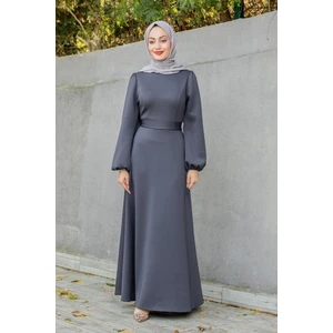 Tesettür Çarşım Luvi Pufy Dalgıç Balon Kollu Elbise-Antrasit