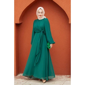 Tesettür Çarşım Narin Mat Şifon Tesettür Abiye-Zümrüt