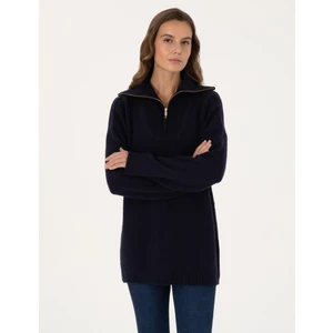 Pierre Cardin Kadın Lacivert Comfort Fit Fermuarlı Şal Yaka Kazak 50317121-VR033