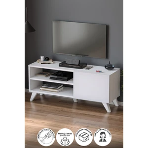 Tv Sehpası Kapaklı Tv Sehpası Raflı Tv Ünitesi Televizyon Sehpası 100 x 35 cm Malta Beyaz