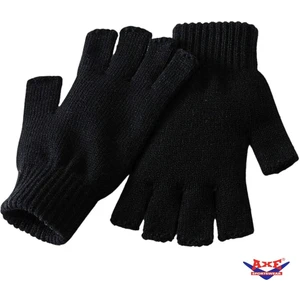 Axe Sportswear Siyah  Parmaksız Kesik Yarım Parmak Kışlık Örme Triko Eldiven