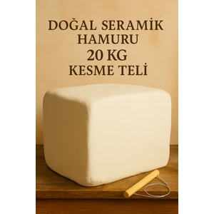 Beyaz Seramik Hamuru, Doğal Kil Çamuru, Oyun Hamuru, 20 Kg, Çamur Kesme Teli-Ipi