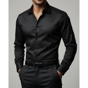 Torivalli Collection Dar Kesim Slimfit Saten Mevsimlik Cepsiz Uzun Kollu Kol Düğmesi Takılabilen Erkek Gömlek