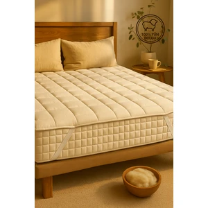 Elyaf Sepeti %100 Doğal Merinos Kuzu Yününden Dört Köşesi Lastikli Yatak Koruyucu Yün Yatak Pedi