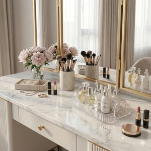 Unique Me Makyaj Organizeri Kozmetik Aksesuar Düzenleyici Banyo Rafı Şeffaf Diamond (Dayanıklı Poli̇karbonat)