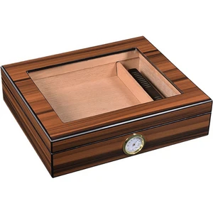 Cigarol Parlak Kahverengi Camlı Humidor Puro Kutusu RC09