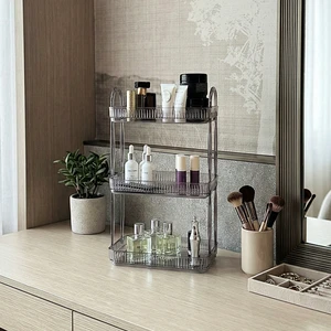 Unique Me 3 Katlı Makyaj Organizeri Kozmetik Aksesuar Düzenleyici Banyo Rafı Duman Gri (Dayanıklı Poli̇karbonat)