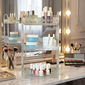 Unique Me 3 Katlı Makyaj Organizeri Kozmetik Aksesuar Düzenleyici Banyo Rafı Şeffaf Diamond (Dayanıklı Poli̇karbonat)
